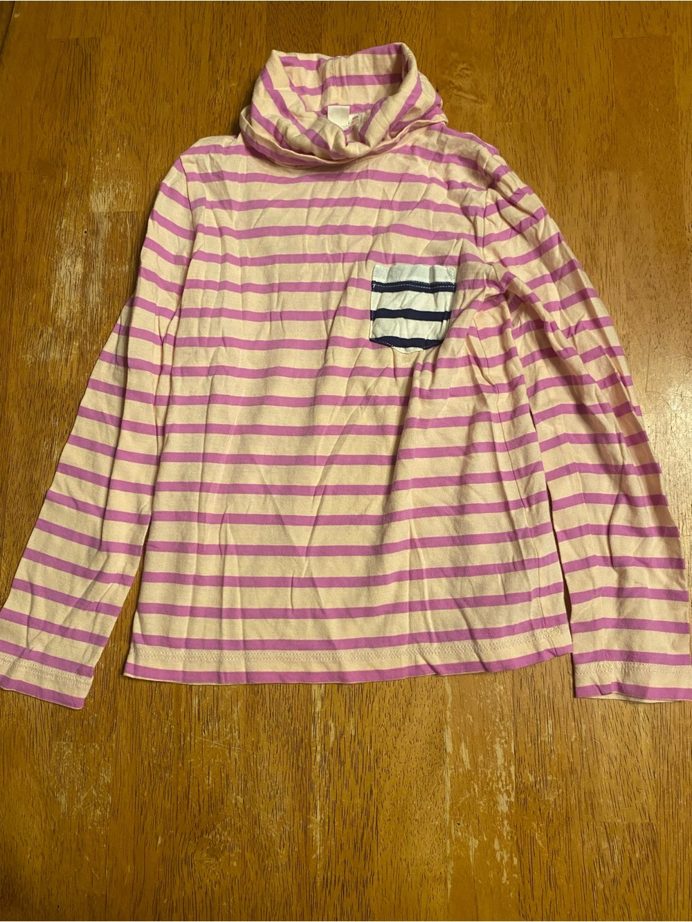 Crewcuts Pink & Cream Striped Long-Sleeve Turtleneck with Navy Pocket